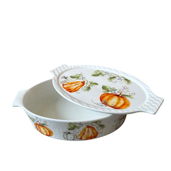 Grace Pantry Oval Oven Safe Baker Casserole w/ Lid 11in Fall Thanksgiving NEW - Picture 3 of 15